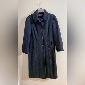 Long Wool Classic Pea Coat Charcoal Gray Warm Smart Casual Layering Scandi Girl